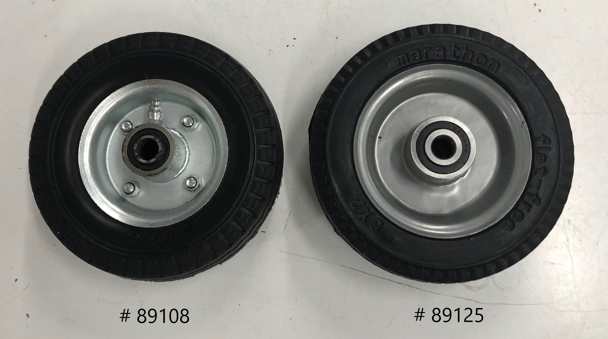 (image for) Wheel; 6" x 2"; Flat Free (Black); Precision Ball Brng; 1/2" Bore; 2-3/8" Hub Length; 150#; Centered Bolted Hub; Sawtooth Tread. Temp Sensitive. Store inside. (Item #89108)