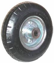 Wheel; 10" x 3-1/2"; Pneumatic (Black); Ball Brng; 5/8" Bore; 4" Hub Length; 350#; Centered Bolted Hub; Sawtooth Tread; 410/350-4 (Item #88506)