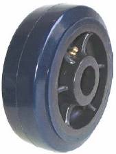 (image for) Caster; Rigid; 6" x 2"; PolyU on PolyO (Blue); Plate; 4"x4-1/2"; holes: 2-5/8"x3-5/8" (slotted to 3"x3"); 3/8" bolt; Zinc; Roller Brng; 900#; Wheel brake (Item #69330)