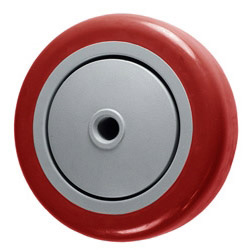 (image for) Caster; Swivel; 4"x1-1/2"; PolyU on PolyO (Red); Top Plate (4x4-1/2; holes: 2-5/8x3-5/8 slotted to 3x3; 3/8 bolt); Zinc; Roller Brng; 500#; Tread brake (Item #66998)