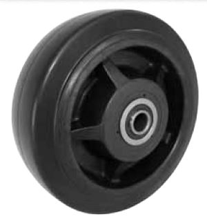 Wheel; 5" x 2"; Rubber on Nylon; Plain bore; 1-3/16" Bore; 2-3/16" Hub Length; 450# (Item #88097)
