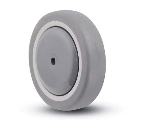 Wheel; 5" x 1-1/4"; Thermoplastized Rubber (Gray); Precision Ball Brng; 3/8" Bore; 1-9/16" Hub Length; 300#; Thread guards (Item #88771)