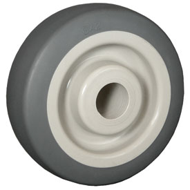 Caster; Swivel; 5" x 2"; Thermoplastized Rubber (Gray); Plate (4"x4-1/2"; holes: 2-5/8"x3-5/8" slots to 3"x3"; 3/8" bolt); Zinc; Prec Ball Brng; 410# (Item #63622)