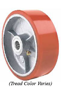 Wheel; 8" x 2"; PolyU on Cast Iron; Roller Brng; 1/2" Bore; 2-7/16" Hub Length; 1400# (Item #88843)