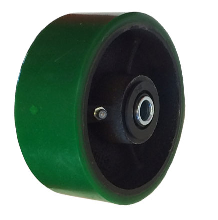 Wheel; 12" x 3"; PolyU on Cast Iron (Usu Red or Green); Roller Brng; 1-1/4" Bore; 3-1/4" Hub Length; 3200# (Item #87981)