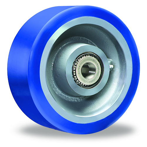 Wheel; 10" x 4"; SuperLast PolyU (1"; 95A; Blue) on DF Steel (SuperLast); Tapered Rlr Brng; 1-1/4" Bore; 4-1/4" Hub Length; 5000#; 3 Year Guarantee (Item #87899)