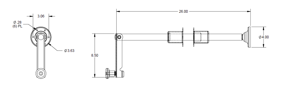 (image for) Leveling Jack; 26"; 17" Screw Travel; 4-1/2" Min Below Equipment Frame; 21-1/2" Max Ext height below Equipment Frame (Item #88075)