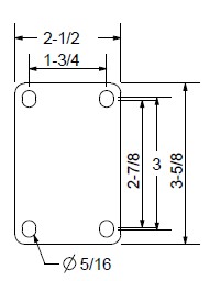 (image for) Caster; Swivel; 3-1/2" x 1-1/4; PolyU on PolyO (Gray); Plate; 2-1/2"x3-5/8"; holes: 1-3/4"x2-7/8" (slots to 3"); 5/16" bolt; Zinc; Ball Brng; 250#; Tread brake (Item #65351)