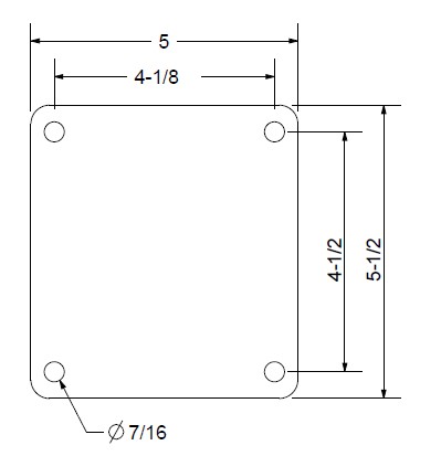 (image for) Caster; Swivel; 4" x 2"; PolyU on PolyO (Blue); Top Plate; 5x5-1/2; hole spacing: 4-1/8x4-1/2; 7/16 bolt; Zinc; Roller Brng; 800#; Top lock brake; Zerk (Item #69136)