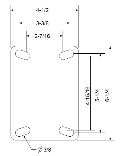 (image for) Caster; Rigid; 4x2; PolyU on Cast Iron (Gr/Bk); Plate (4-1/2x6-1/4; holes: 2-7/16x4-15/16 slotted to 3-3/8x5-1/4; 3/8 bolt); Roller Brng; 700# (Item #66994)