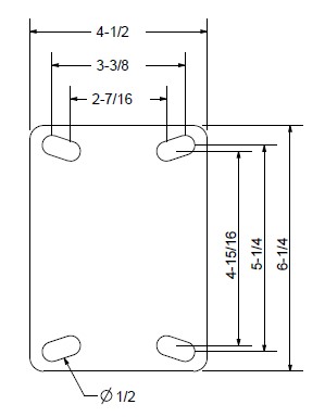 (image for) Caster; Swivel; 6"x2"; Red PolyU/PolyO; Plate; 4-1/2"x6-1/4"; holes: 2-7/16"x4-15/16" (to 3-3/8"x5-1/4"); 1/2" bolt; Rlr brg; 900#; 4 Pos lock; tread brake (Item #66591)