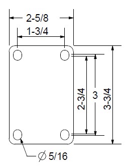 (image for) Caster; Swivel; 4" x 1-1/4"; Rubber (Hard); Plate (2-5/8"x3-3/4"; holes: 1-3/4"x2-3/4" slots to 3"; 5/16" bolt); Zinc; Plain bore; 250#; Dust Cover (Mtl); Brake (Item #64590)