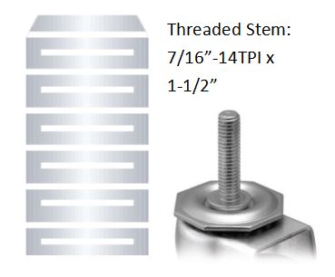 (image for) Caster; Swivel; 3" x 1-1/4"; Polyolefin; Threaded Stem (7/16"-14TPI x1-1/2"); Zinc; Plain bore; 250#; Tread brake; Dust Cover (Mtl) (Item #65178)