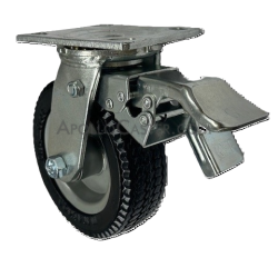 (image for) Caster; Swivel; 6" x 2"; Flat Free (Black); HD Welded Hub; Plate (4"x4-1/2"; holes); Prec Ball Brng; 250#; Sawtooth Tread; Total Lock Brake (Leading) (Item #63136)