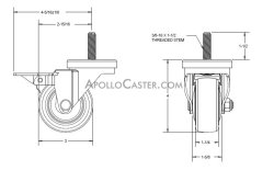 (image for) Caster; Swivel; 3 x 1-1/4; Thermoplastized Rubber (Gray); Threaded Stem (3/8-16TPI x 1-1/2); Zinc; Ball Brng; 210#; Pedal Brake; Thread guards (Item #66644)