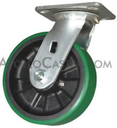 (image for) Caster; Swivel; 6" x 2"; PolyU on Cast; Plate (5"x5-1/2"; holes: 4-1/8"x4-1/2"; 3/8" bolt); Zinc; Roller Brng; 1250# (Item #65456)