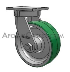 (image for) Caster; Swivel; 6" x 2"; PolyU on Alum; Plate (4-1/2"x6-1/4"; holes: 2-7/16"x4-15/16" slots to 3-3/8"x5-1/4"; 1/2" bolt); Roller Brng; 1200#; Kingpinless (Item #63360)