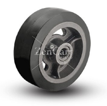 (image for) Wheel; 10" x 4"; Rubber on Cast Iron; Roller Brng; 1-1/4" Bore; 4-1/4" Hub Length; 1400# (Item #87672)