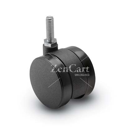(image for) Caster; Twin; Swivel; 2in (50mm); Polyurethane; Threaded Stem; 3/8-16TPI x 1; Black; Rivet; 75# (Item #68672)