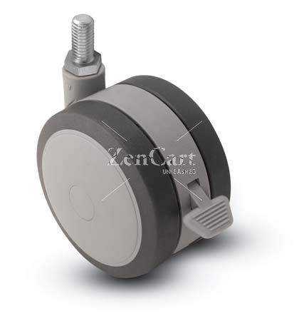 (image for) Caster; Twin; Swivel; 2" (50mm); Thermoplastized Rubber (Gray); Threaded Stem; 3/8-16TPI x 1; Black/Grey; Rivet; 75#; Pedal Lock; Wheel (Item #68042)