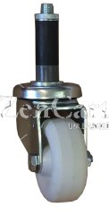 (image for) Caster; Swivel; 3 x 1-1/4; White Crowned Polyolefin; Expandable Adapter (1-1/8"-1-3/16" ID tubing); Zinc; Plain bore; 300#; Dustcap (Mtl) (Item #69288)