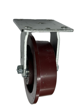 Caster; Rigid; 5" x 1-7/16" (6"x1-13/16"); Single Flange Cast Iron; Plate (4-1/2"x6-1/4"; holes: 2-7/16"x4-15/16"); Zinc; Twin 6205 Bearings; 1500#; 600° F (Item #63151)