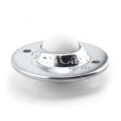 (image for) Ball Transfer; Low Profile; 1-1/2" Nylon ball; Flange (3-11/16" diameter: two 1/4" holes: 2-3/4" apart); Steel housing; 200#; 1-1/8" inch profile (Item #88818)