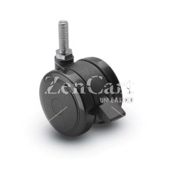 (image for) Caster; Twin; Swivel; 2" (50mm); Nylon; Threaded Stem; 3/8"-16TPI x 3/4"; Black; Rivet; 75#; Pedal Lock; Wheel (Item #68670)