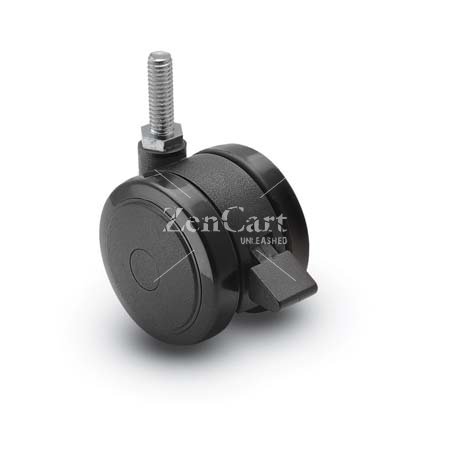 (image for) Caster; Twin; Swivel; 2" (50mm); Thermoplastized Rubber (Black); Threaded Stem; 5/16-18TPI x 1; Black; Rivet; 75#; Pedal Lock; Wheel (Item #68046)