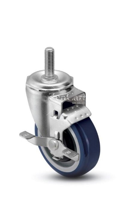 (image for) Caster; Swivel; 5" x 1-1/4"; PolyU on PolyO (Black); Threaded Stem; 1/2-13TPI x 1; Zinc; Ball Brng; 250#; Top lock brake; Thread guards (Item #68264)