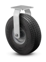 Caster; Rigid; 10" x 4"; Flat Free Tire (Black); Plate (4"x4-1/2"; holes: 2-5/8"x3-5/8" slots to 3"x3"; 3/8" bolt); Zinc; Prec Ball Brngs; 440#; Made in USA (Item #62966)