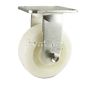 (image for) Caster; Rigid; 6" x 2"; Nylon; Plate (4"x4-1/2"; holes: 2-5/8"x3-5/8" slots to 3"x3"; 3/8" bolt); Zinc; Roller Brngs; 1250# (Item #63040)