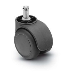 Caster; Twin; Swivel; 2-3/16" (55mm); Nylon; Grip Ring; 7/16"x7/8"; Black; Wgt Cap: 75; Hood; Barile 1-1/2" (Item #69779)