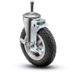 Caster; Swivel; 6" x 1-1/4"; Flat Free (No Air!); Black; Grip Ring (7/16"x1-7/16"); Zinc; Ball Brng; 150#; Tread Brake (Item #69279)