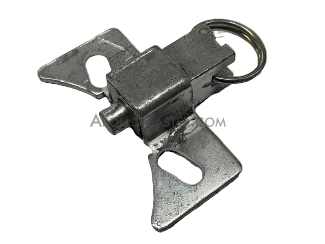 Position Lock Brake; Steel; Bolt-on style; Works with most standard 4-1/2\" x 6-1/4\" caster plates with holes approx 3\" apart. Requires notched yoke. (Item #87866)