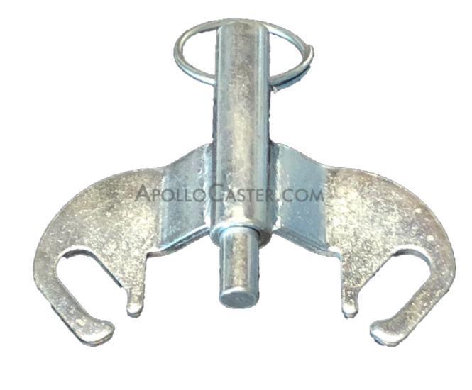 (image for) Position Lock Brake; Steel; Bolt-on style; Works with most standard 4-1/2\" x 6-1/4\" caster plates with holes approx 3\" apart. Requires notched yoke. (Item #87866)