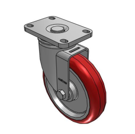 Caster; Swivel; 5" x 1-1/4"; PolyU on PolyO (Maroon/ Gray); Plate (2-1/2"x3-5/8": holes: 1-3/4"x2-13/16" (slot to 3-1/16"); 5/16" bolt); Stainless; Delrin; 300# (Item #63863)