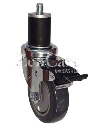 (image for) Caster; Swivel; 5" x 1-1/4"; TPR Rbr Round; Expandable Adapter (1.426" - 1.589" ID tubing); Stainless; Ball Bearing (Single); 300#; Dust Cover; Pedal Brake (Item #65696)