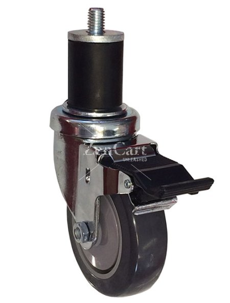 (image for) Caster; Swivel; 5" x 1-1/4"; TPR Rbr Round; Expandable Adapter (1.426" - 1.589" ID tubing); Stainless; Ball Bearing (Single); 300#; Dust Cover; Pedal Brake (Item #65696)