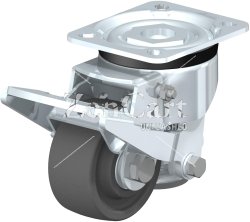 (image for) Caster; Swivel; 80mm x 35mm; Nylon; Plate (85mm x 100mm); Zinc; Ball Brng; 660# Dynamic/ 2200# Static; Retractable Floor Lock lifts 1/8"; Non-swiveling Pedal (Item #64083)