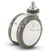 (image for) Caster; Twin Wheel; Swivel; 125mm; Polyurethane; Threaded Stem (1/2"-13TPI x 1"); Gray/ White; Precision Ball Brng; 240# (Item #65714)