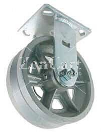 (image for) Caster; Rigid; 6" x 3"; V-Groove (1-3/8) Cast Iron; Plate (4-1/2"x6-1/4"; holes: 2-7/16"x4-15/16" slotted to 3-3/8"x5-1/4"; 1/2" bolt); Zinc; Roller Brng; 2400# (Item #66465)