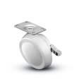 Caster; Ball; Swivel; 2-1/2; Metal/ Zinc; Top Plate; 1-3/16x2; hole spacing: 13/16x1-9/16; 3/16 bolt; Bright Chrome; Acetyl/ Resin Brng; 100#; Brake (Item #68517)