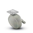 Caster; Ball; Swivel; 2-1/2; Metal/ Zinc; Top Plate; 1-3/16x2; hole spacing: 13/16x1-9/16; 3/16 bolt; Satin Chrome; Acetyl/ Resin Brng; 100#; Brake (Item #68515)