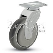 (image for) Caster; Swivel; 5" x 1-1/4"; Gray TPR Rubber; Plate (2-1/2"x3-5/8": holes: 1-3/4"x2-13/16" (slotted to 3-1/16"); 5/16" bolt); Nylon (Gray); Prec BB; 325#; TG (Item #65895)