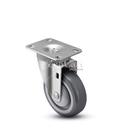 (image for) Caster; Swivel; 5" x 1-1/4"; PolyU on PolyO (Gray); Plate (3-1/8"x4-1/8"; holes: 1-3/4"x3" slots to 2-3/8"x3-3/8"; 3/8" bolt); Zinc; Ball Brng; 300#; Dust Cover (Item #63679)