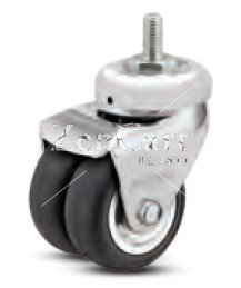 (image for) Caster; Dual Wheel; Swivel; 2" x 1" (x2); Rubber (Soft; non-marking); Threaded Stem (1/2"-13TPI x 1"); Chrome; Prec BB; 250#; Thread Guards; Dust Shield (Item #63722)