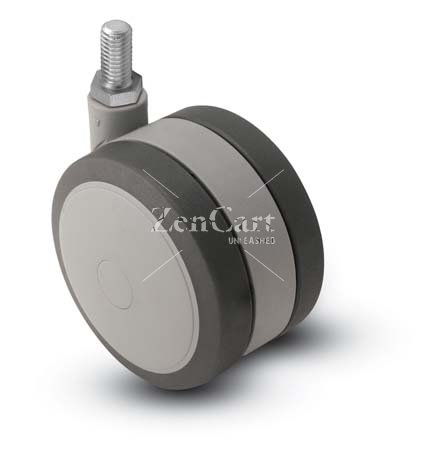 (image for) Caster; Twin; Swivel; 3" (75mm); Thermoplastized Rubber (Gray); Threaded Stem; 5/16"-18TPI x 1"; Black/Grey; Riveted Axle; 165# (Item #67792)