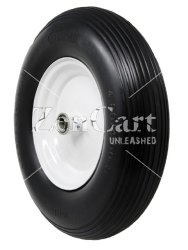 (image for) Wheel; 15-1/2" x 3-3/4"; Foam-Filled Flat Free Tire (Black); Prec Ball Brngs; 3/4" Bore; 3" Hub Length; 520#; White Centered One-piece Hub; Ribbed Tread (Item #87469)