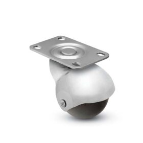 (image for) Caster; Spherical; Swivel; 2"; Polyolefin; Plate; 1-3/16"x2"; hole: 13/16"x1-9/16"; 3/16" bolt; Chrome; Bright; Plain bore Brng; 80# (Item #69699)